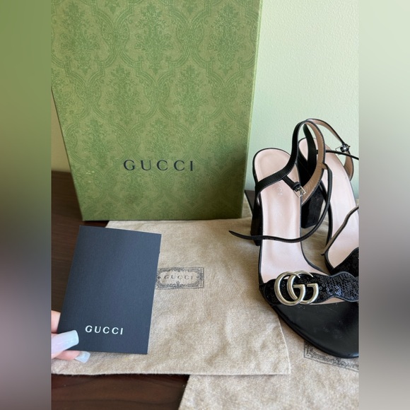 GUCCI Black sandal- size 37(1/2) Sequin Marmont High Heeled Look brand new - Picture 4 of 16
